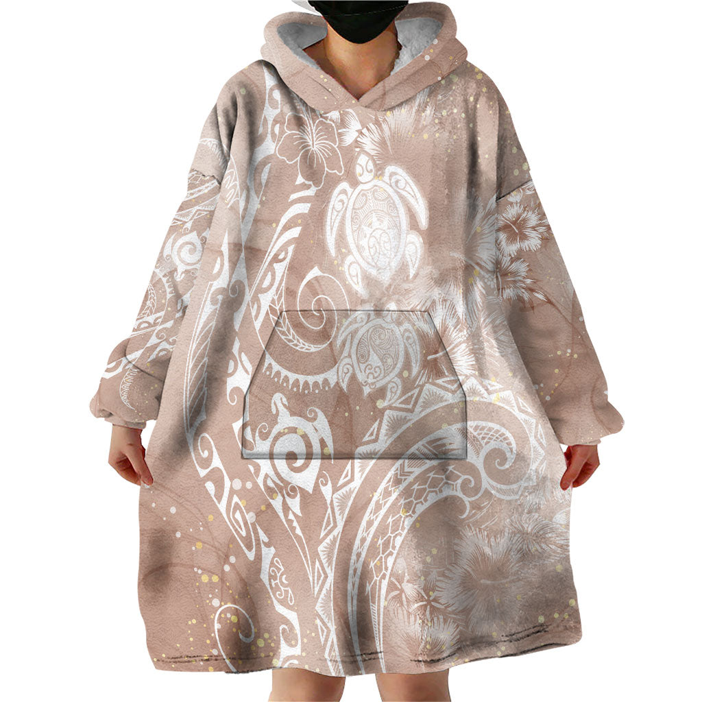 Aloha Hawaii Turtles Floral Wearable Blanket Hoodie Taupe Marbles Glaze LT7 - Polynesian Pride