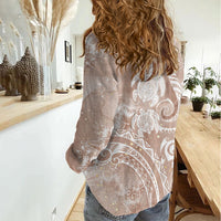 Aloha Hawaii Turtles Floral Women Casual Shirt Taupe Marbles Glaze LT7 - Polynesian Pride