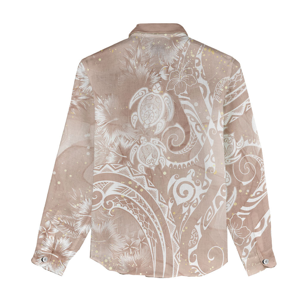 Aloha Hawaii Turtles Floral Women Casual Shirt Taupe Marbles Glaze LT7 - Polynesian Pride