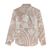 Aloha Hawaii Turtles Floral Women Casual Shirt Taupe Marbles Glaze LT7 - Polynesian Pride