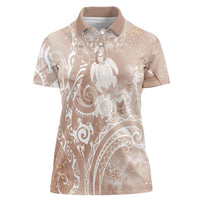 Aloha Hawaii Turtles Floral Women Polo Shirt Taupe Marbles Glaze LT7 Female Taupe - Polynesian Pride