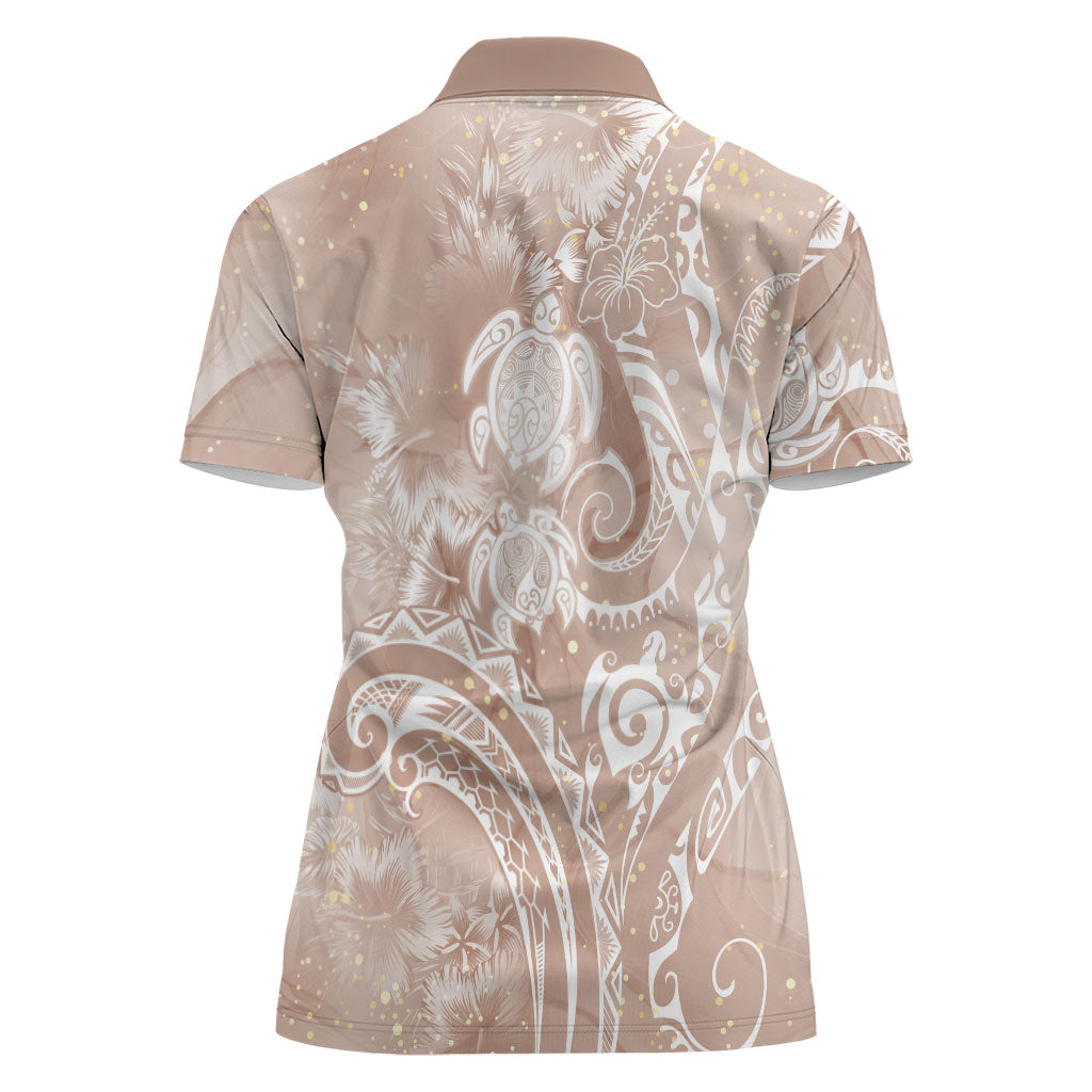 Aloha Hawaii Turtles Floral Women Polo Shirt Taupe Marbles Glaze LT7 - Polynesian Pride