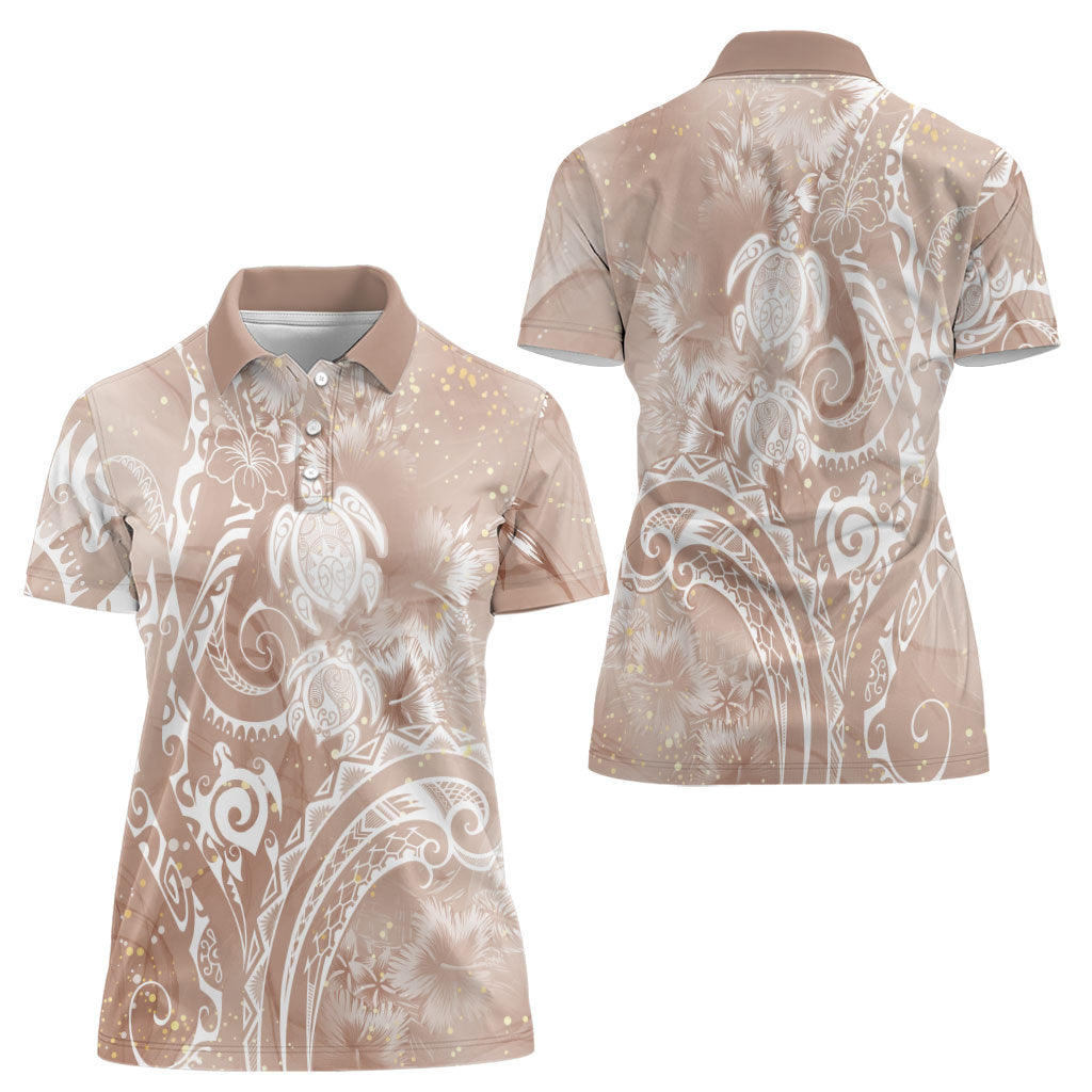 Aloha Hawaii Turtles Floral Women Polo Shirt Taupe Marbles Glaze LT7 - Polynesian Pride