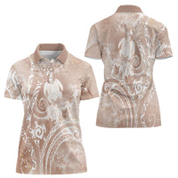 Aloha Hawaii Turtles Floral Women Polo Shirt Taupe Marbles Glaze LT7 - Polynesian Pride