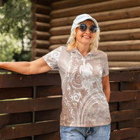 Aloha Hawaii Turtles Floral Women Polo Shirt Taupe Marbles Glaze LT7 - Polynesian Pride