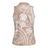 Aloha Hawaii Turtles Floral Women Sleeveless Polo Shirt Taupe Marbles Glaze LT7 - Polynesian Pride