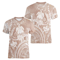 Aloha Hawaii Turtles Floral Women V-Neck T-Shirt Taupe Marbles Glaze LT7 - Polynesian Pride