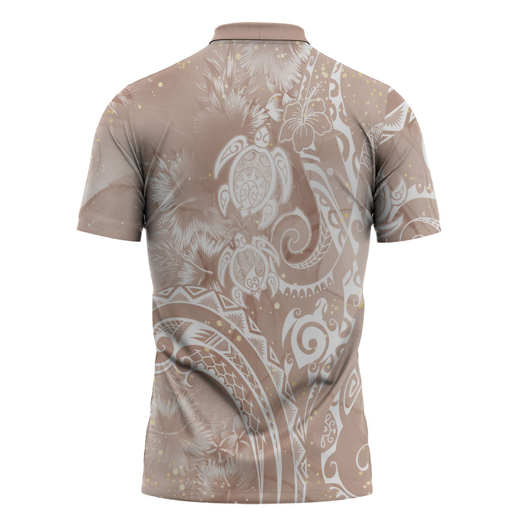 Aloha Hawaii Turtles Floral Zipper Polo Shirt Taupe Marbles Glaze LT7 - Polynesian Pride