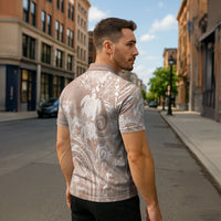 Aloha Hawaii Turtles Floral Zipper Polo Shirt Taupe Marbles Glaze LT7 - Polynesian Pride