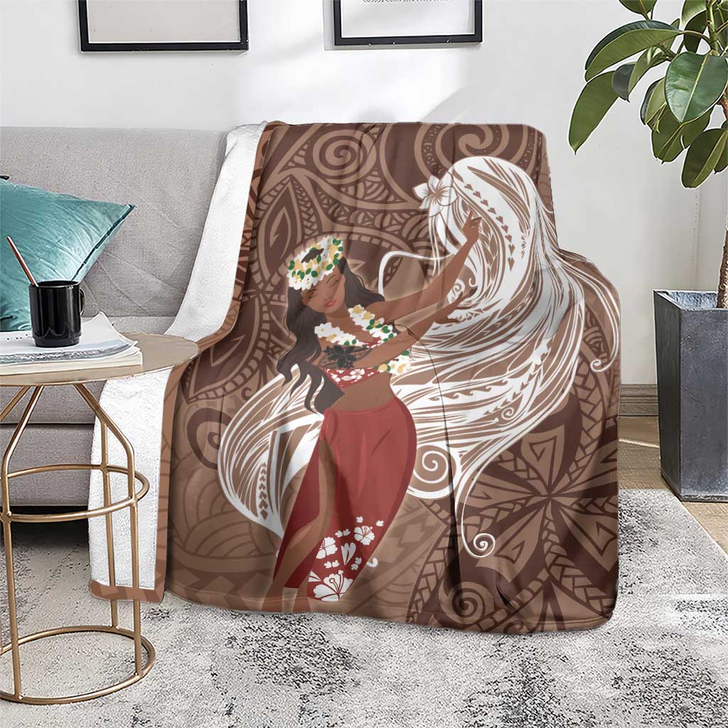 Tahiti Islands Polynesian Plumeria Blanket Tahitian Vahine 'Ote'a - Beige