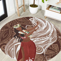 Tahiti Islands Polynesian Plumeria Round Carpet Tahitian Vahine 'Ote'a - Beige LT7 Beige - Polynesian Pride