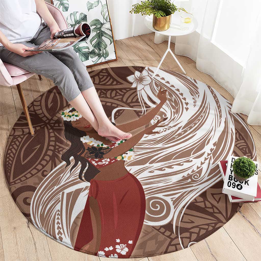 Tahiti Islands Polynesian Plumeria Round Carpet Tahitian Vahine 'Ote'a - Beige LT7 - Polynesian Pride