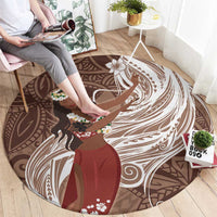 Tahiti Islands Polynesian Plumeria Round Carpet Tahitian Vahine 'Ote'a - Beige LT7 - Polynesian Pride