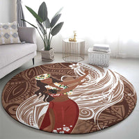 Tahiti Islands Polynesian Plumeria Round Carpet Tahitian Vahine 'Ote'a - Beige LT7 - Polynesian Pride