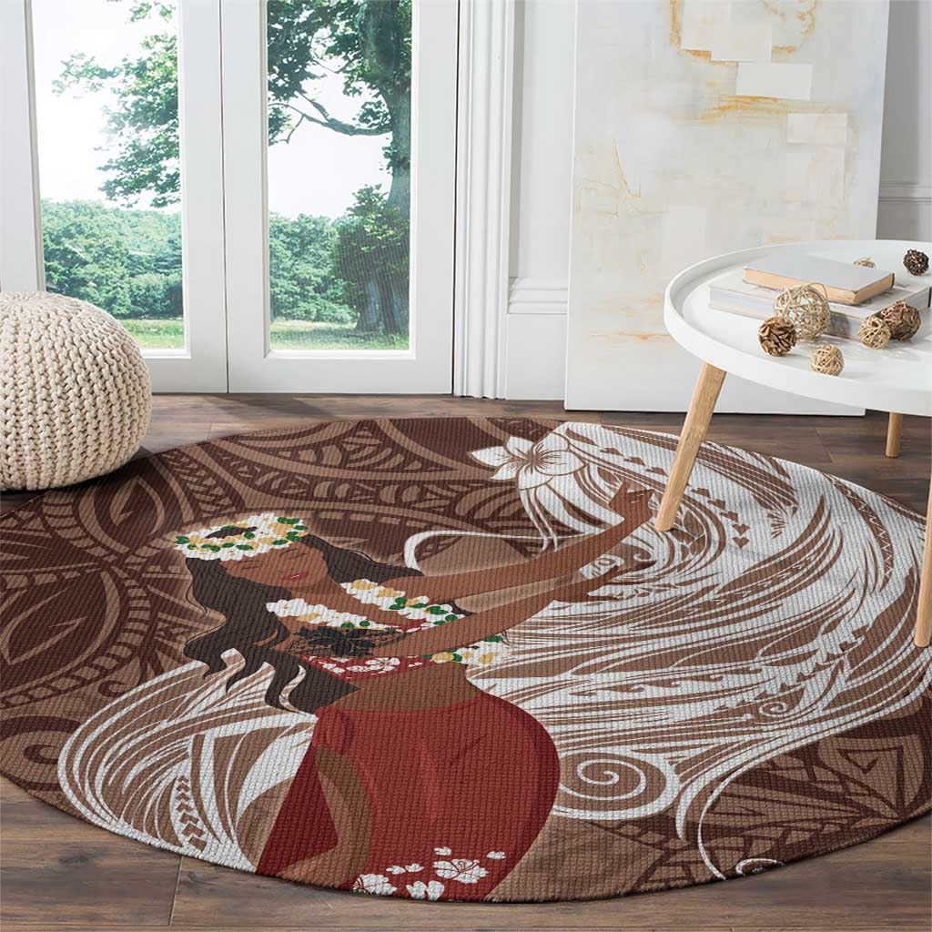 Tahiti Islands Polynesian Plumeria Round Carpet Tahitian Vahine 'Ote'a - Beige LT7 - Polynesian Pride