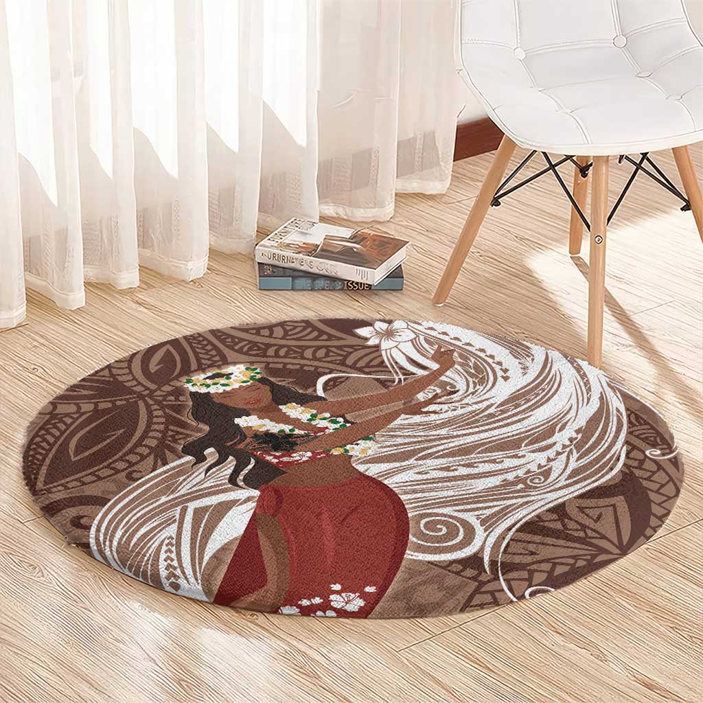 Tahiti Islands Polynesian Plumeria Round Carpet Tahitian Vahine 'Ote'a - Beige LT7 - Polynesian Pride