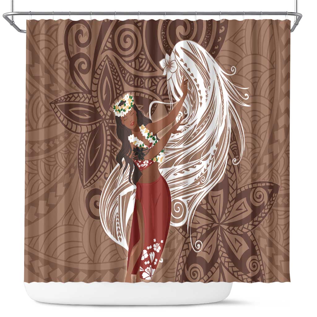 Tahiti Islands Polynesian Plumeria Shower Curtain Tahitian Vahine 'Ote'a - Beige