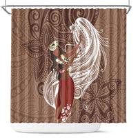 Tahiti Islands Polynesian Plumeria Shower Curtain Tahitian Vahine 'Ote'a - Beige