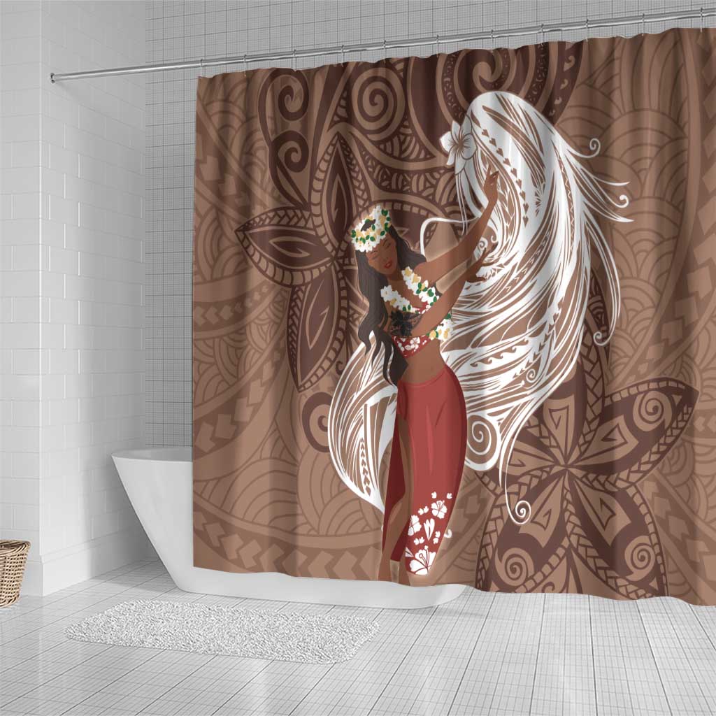 Tahiti Islands Polynesian Plumeria Shower Curtain Tahitian Vahine 'Ote'a - Beige
