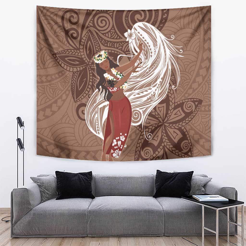 Tahiti Islands Polynesian Plumeria Tapestry Tahitian Vahine 'Ote'a - Beige LT7 Beige - Polynesian Pride
