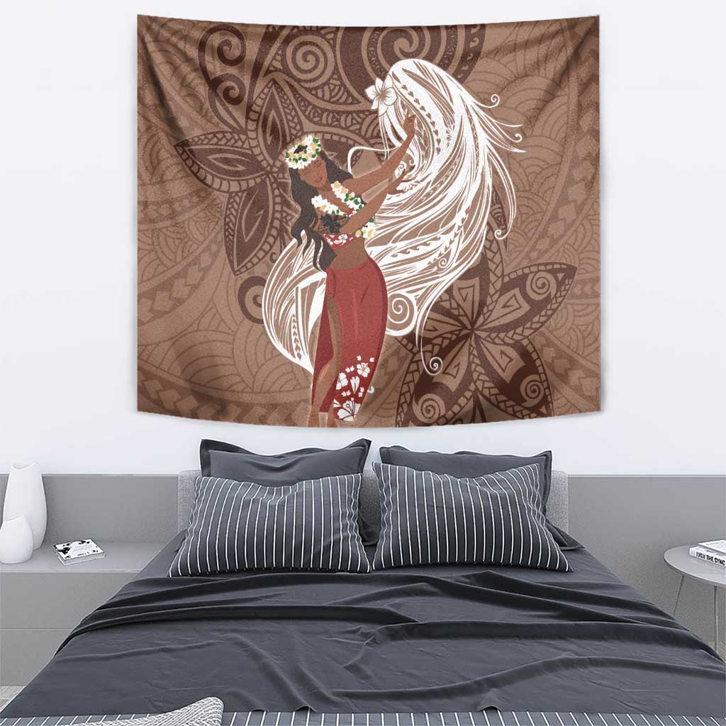 Tahiti Islands Polynesian Plumeria Tapestry Tahitian Vahine 'Ote'a - Beige LT7 - Polynesian Pride