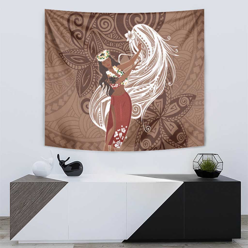 Tahiti Islands Polynesian Plumeria Tapestry Tahitian Vahine 'Ote'a - Beige LT7 - Polynesian Pride