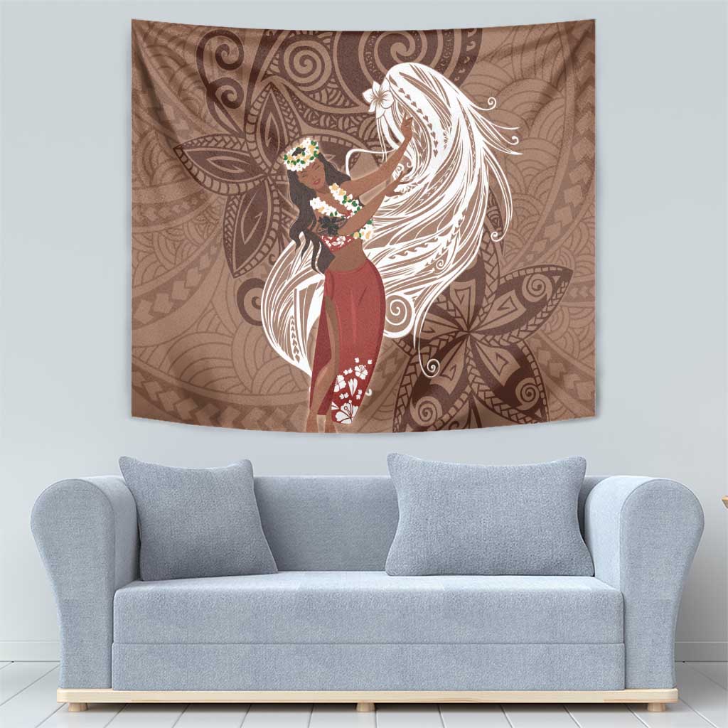 Tahiti Islands Polynesian Plumeria Tapestry Tahitian Vahine 'Ote'a - Beige LT7 - Polynesian Pride