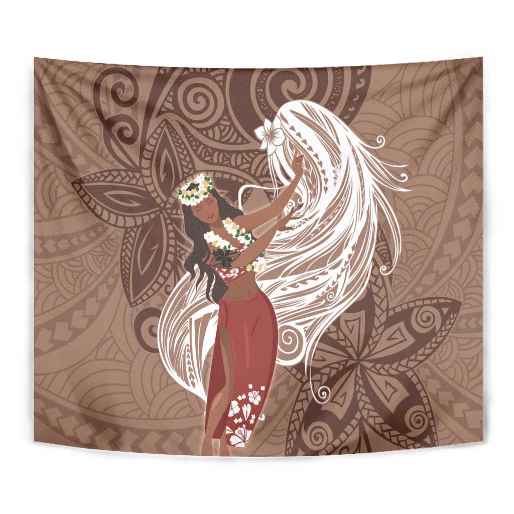 Tahiti Islands Polynesian Plumeria Tapestry Tahitian Vahine 'Ote'a - Beige LT7 - Polynesian Pride