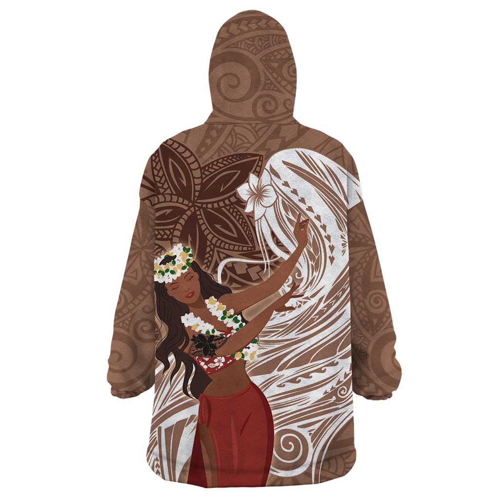 Tahiti Islands Polynesian Plumeria Wearable Blanket Hoodie Tahitian Vahine 'Ote'a - Beige
