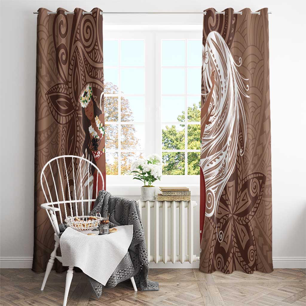 Tahiti Islands Polynesian Plumeria Window Curtain Tahitian Vahine 'Ote'a - Beige