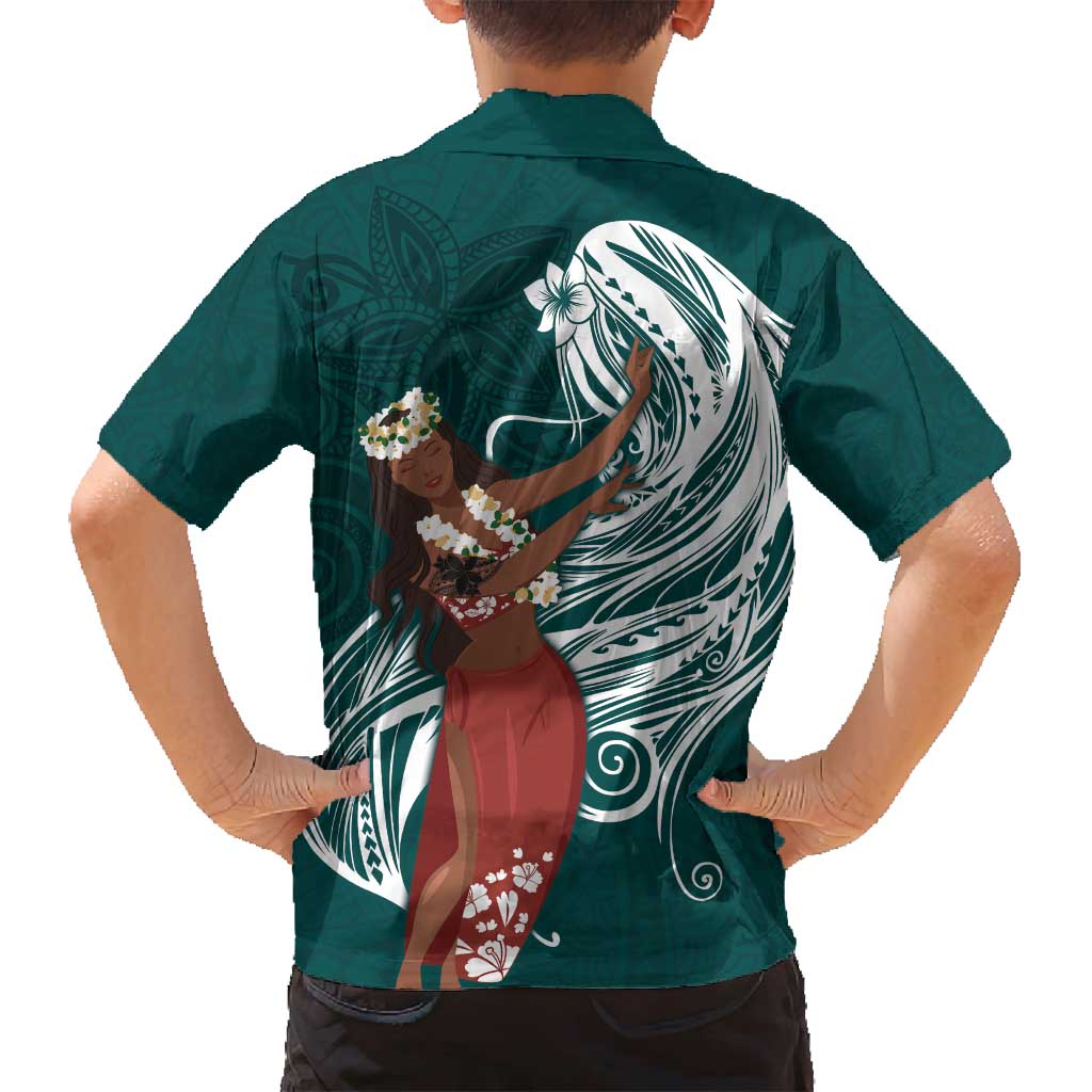 Tahiti Islands Polynesian Plumeria Family Matching Off Shoulder Maxi Dress and Hawaiian Shirt Tahitian Vahine 'Ote'a - Teal