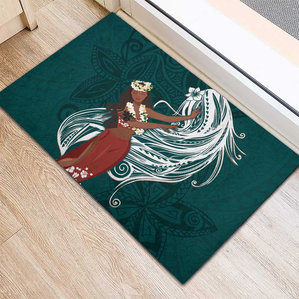 Tahiti Islands Polynesian Plumeria Rubber Doormat Tahitian Vahine 'Ote'a - Teal LT7 - Polynesian Pride