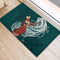 Tahiti Islands Polynesian Plumeria Rubber Doormat Tahitian Vahine 'Ote'a - Teal LT7 - Polynesian Pride