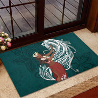 Tahiti Islands Polynesian Plumeria Rubber Doormat Tahitian Vahine 'Ote'a - Teal LT7 - Polynesian Pride