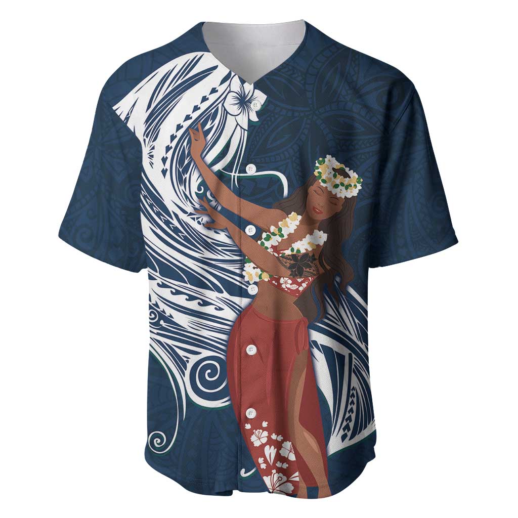 Tahiti Islands Polynesian Plumeria Baseball Jersey Tahitian Vahine 'Ote'a - Navy Blue LT7 Blue - Polynesian Pride
