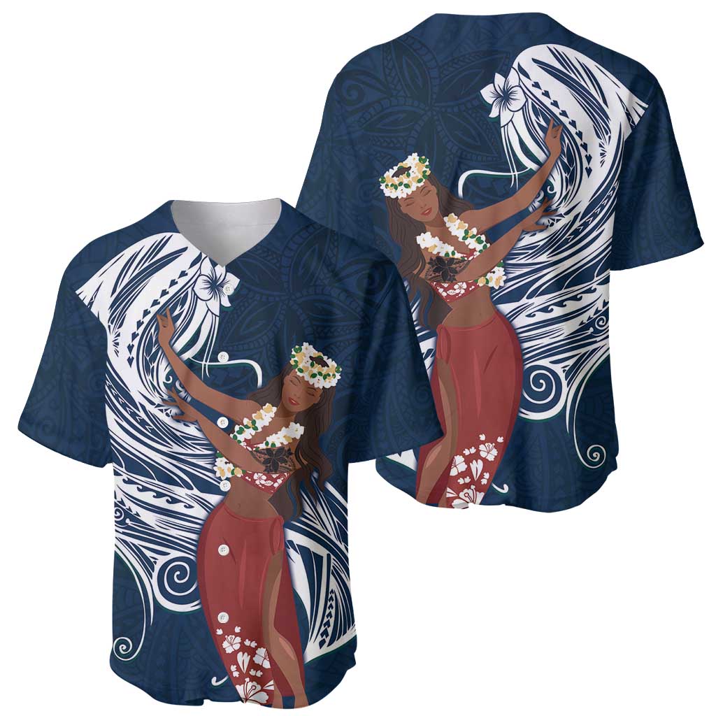 Tahiti Islands Polynesian Plumeria Baseball Jersey Tahitian Vahine 'Ote'a - Navy Blue LT7 - Polynesian Pride