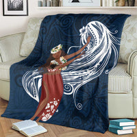 Tahiti Islands Polynesian Plumeria Blanket Tahitian Vahine 'Ote'a - Navy Blue