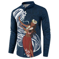 Tahiti Islands Polynesian Plumeria Button Sweatshirt Tahitian Vahine 'Ote'a - Navy Blue LT7 - Polynesian Pride