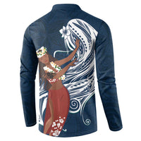 Tahiti Islands Polynesian Plumeria Button Sweatshirt Tahitian Vahine 'Ote'a - Navy Blue LT7 - Polynesian Pride