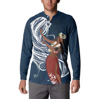 Tahiti Islands Polynesian Plumeria Button Sweatshirt Tahitian Vahine 'Ote'a - Navy Blue LT7 - Polynesian Pride