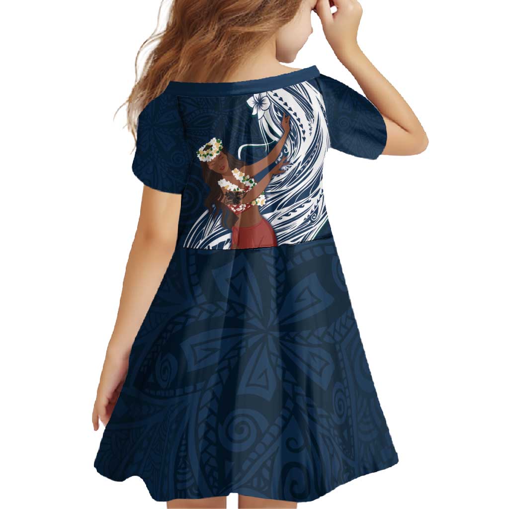 Tahiti Islands Polynesian Plumeria Family Matching Mermaid Dress and Hawaiian Shirt Tahitian Vahine 'Ote'a - Navy Blue