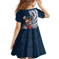 Tahiti Islands Polynesian Plumeria Family Matching Off Shoulder Short Dress and Hawaiian Shirt Tahitian Vahine 'Ote'a - Navy Blue