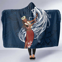 Tahiti Islands Polynesian Plumeria Hooded Blanket Tahitian Vahine 'Ote'a - Navy Blue LT7 One Size Blue - Polynesian Pride