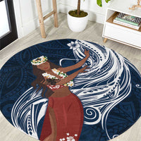 Tahiti Islands Polynesian Plumeria Round Carpet Tahitian Vahine 'Ote'a - Navy Blue LT7 Blue - Polynesian Pride