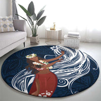 Tahiti Islands Polynesian Plumeria Round Carpet Tahitian Vahine 'Ote'a - Navy Blue LT7 - Polynesian Pride