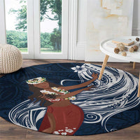 Tahiti Islands Polynesian Plumeria Round Carpet Tahitian Vahine 'Ote'a - Navy Blue LT7 - Polynesian Pride