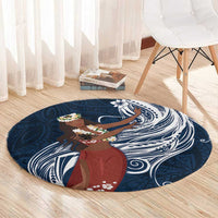 Tahiti Islands Polynesian Plumeria Round Carpet Tahitian Vahine 'Ote'a - Navy Blue LT7 - Polynesian Pride