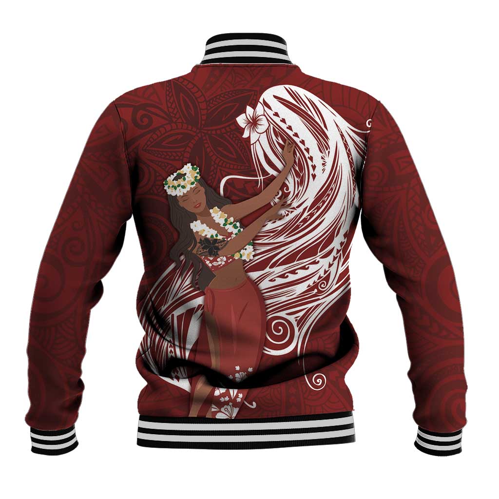 Tahiti Islands Polynesian Plumeria Baseball Jacket Tahitian Vahine 'Ote'a - Scarlet LT7 - Polynesian Pride
