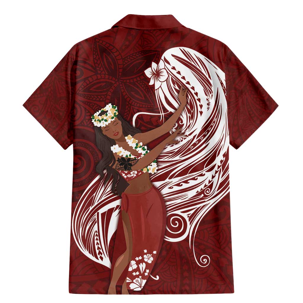 Tahiti Islands Polynesian Plumeria Family Matching Mermaid Dress and Hawaiian Shirt Tahitian Vahine 'Ote'a - Scarlet