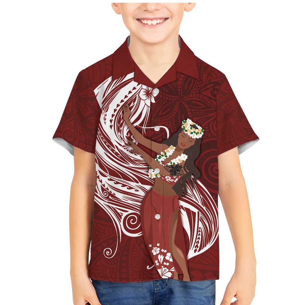 Tahiti Islands Polynesian Plumeria Family Matching Mermaid Dress and Hawaiian Shirt Tahitian Vahine 'Ote'a - Scarlet